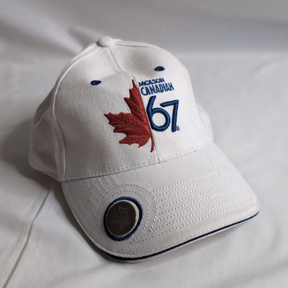 Molson Canadian 67 White Cap with Magnetic Coin/Quality Embroidery, One Size